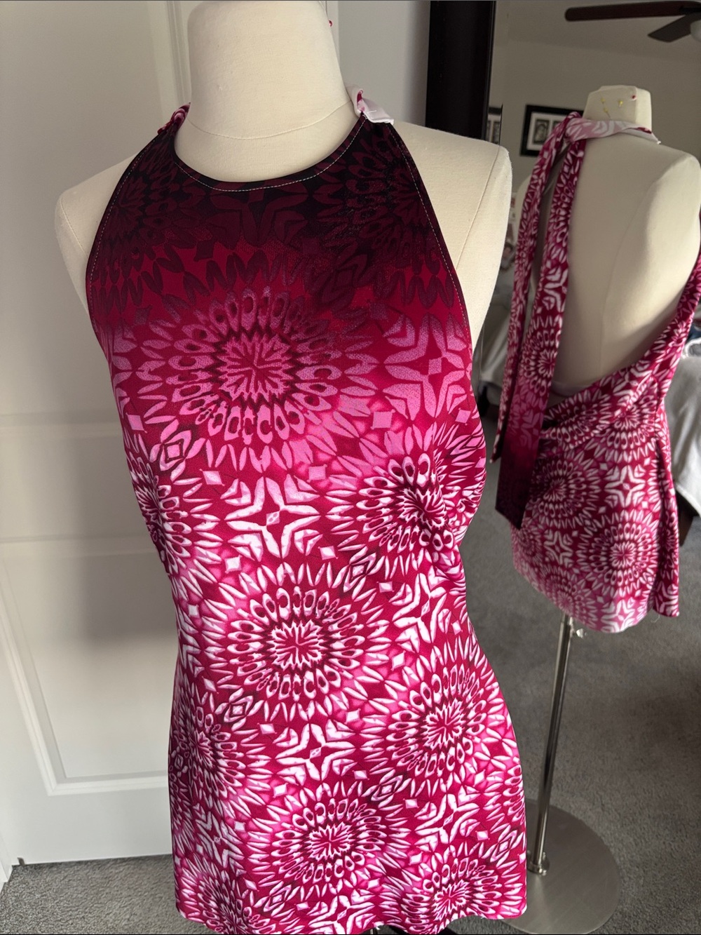 Tie-Back Halter Mini Dress in Pink Floral Ombre